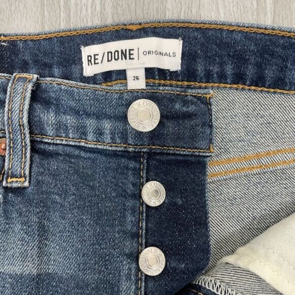 Re/Done x Revolve Originals High Rise Ankle Crop Jean Midnight Blue Dark Wash 26 - Picture 6 of 11
